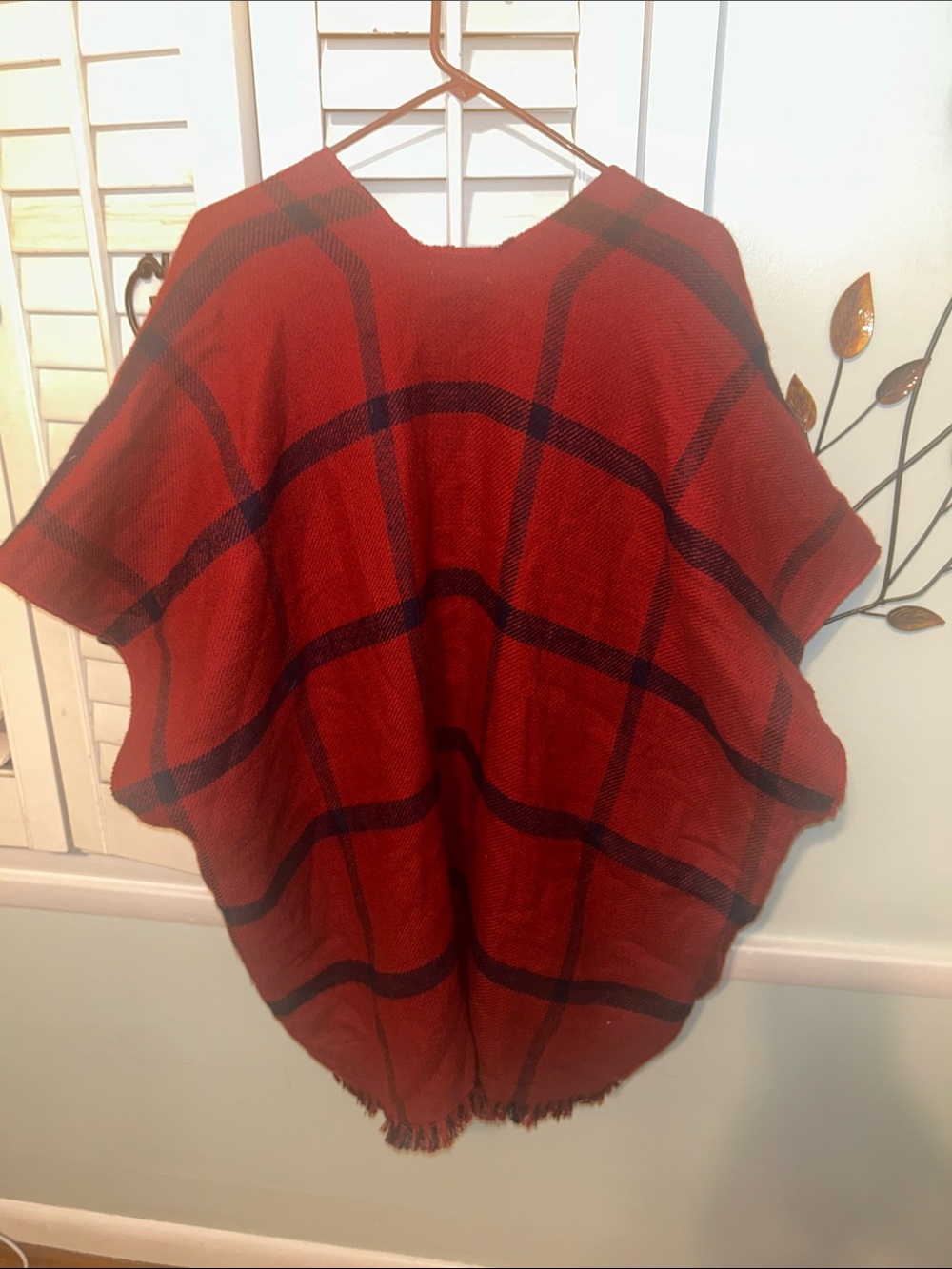 LOFT Burgundy Plaid Wrap Poncho - Picture 6 of 6